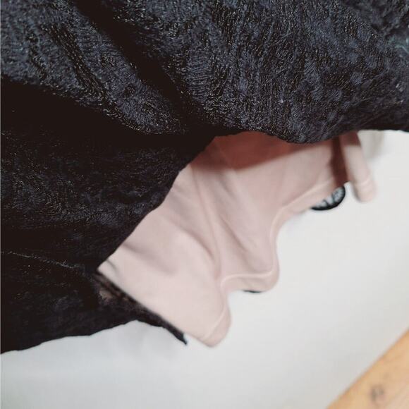 Adrianna Papell Pleat Stripe Filagree Dress Lace Overlay Fit Flare Cap Sleeve 10 - Picture 11 of 14